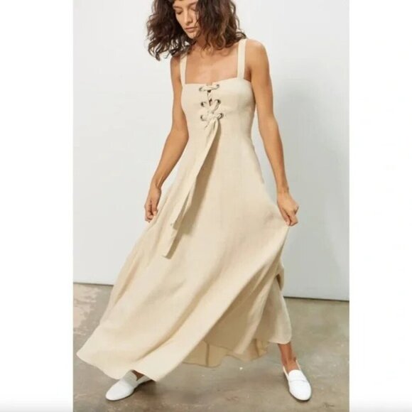 Mara Hoffman Mei 100% Hemp Midi Dress in Beige Size 0 - Picture 2 of 8